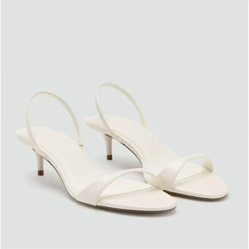 2026 verano nuevo simple con tacones altos zapatos de cuero suave para mujeres con cabeza redonda con sandalias de tacones delgados