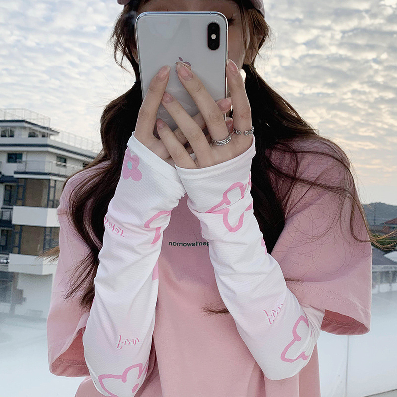 Nuevo gradiente de color ins pequeña flor protección solar oversleeve verano de las mujeres al aire libre equitación suelta protección UV manga de hielo transpirable