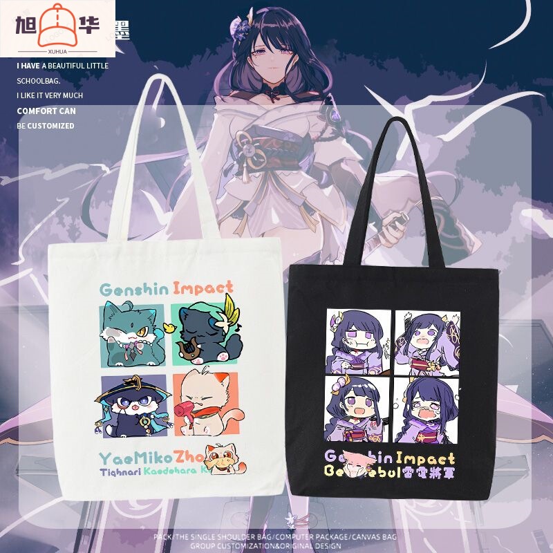 Genshin Yae Shenzi Maplehara Manyo Tina Li Zhongli Cat cos Print Canvas Bag Women's Bag Large Capacity Bag