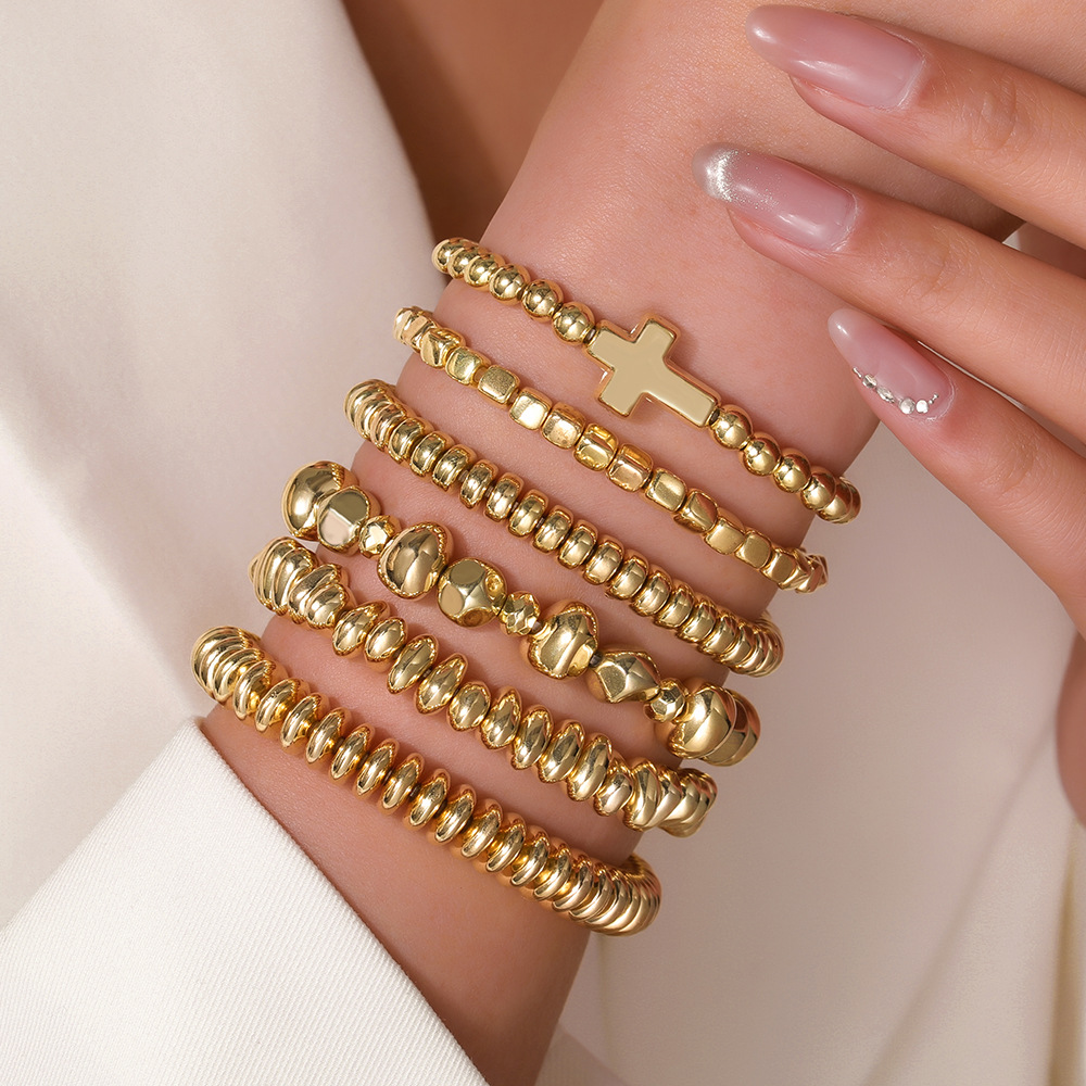 CCB Chain Material Vintage Style Classic Style Geometric Cross Solid Color CCB Ball Chain Beaded Bracelets Wholesale
