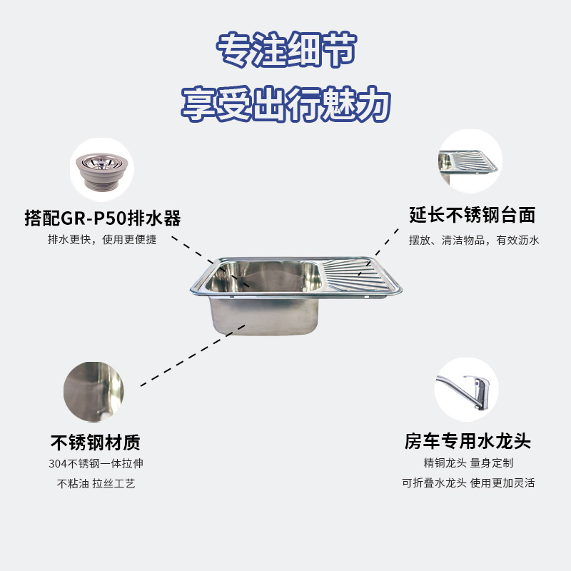Guangrun genuino acero inoxidable 304 con placa cuadrada fregadero de RV lavabo de GR-628