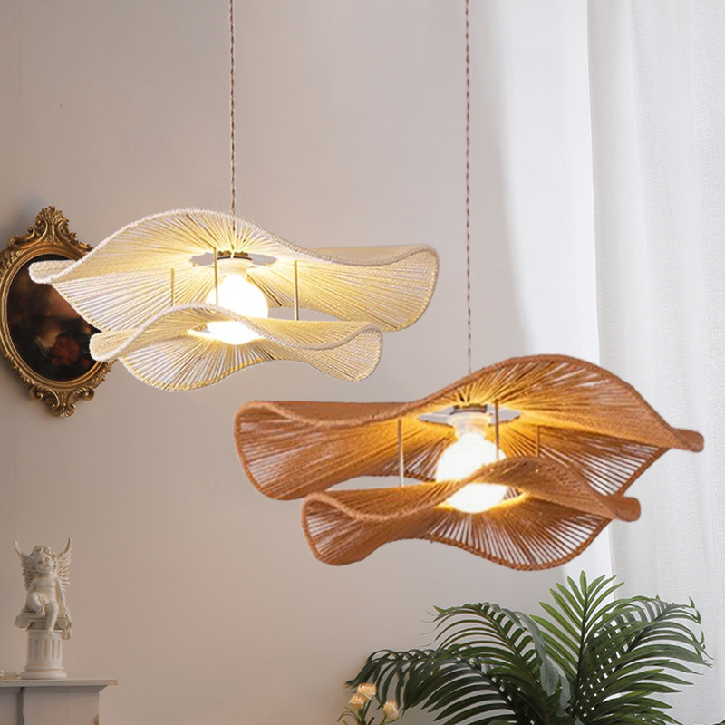 Estilo japonés de estilo tranquilo viento crema viento retro lámpara candelabro sala de estar dormitorio lámpara principal restaurante nórdico casa de té lámpara de cuerda de cáñamo