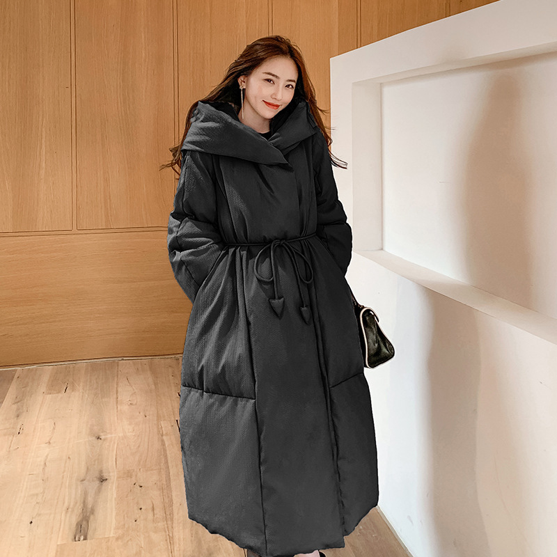 Foreign Trade Hot Winter Velvet Thick 90 White Duck Down Jacket Women's Long Over-the-knee Fashion Loose Bread Suit