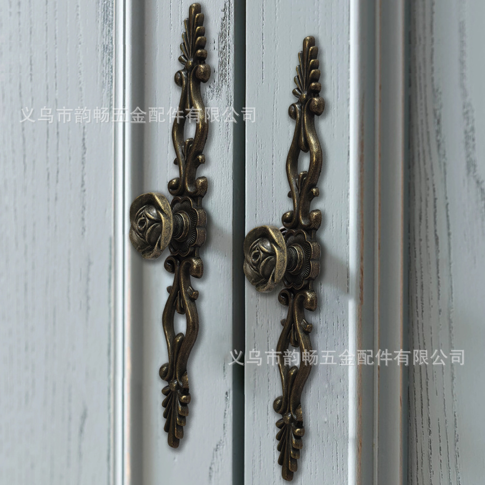 欧式雕花橱柜衣柜拉环门把手复古古铜中式抽屉拉手美式单孔条形