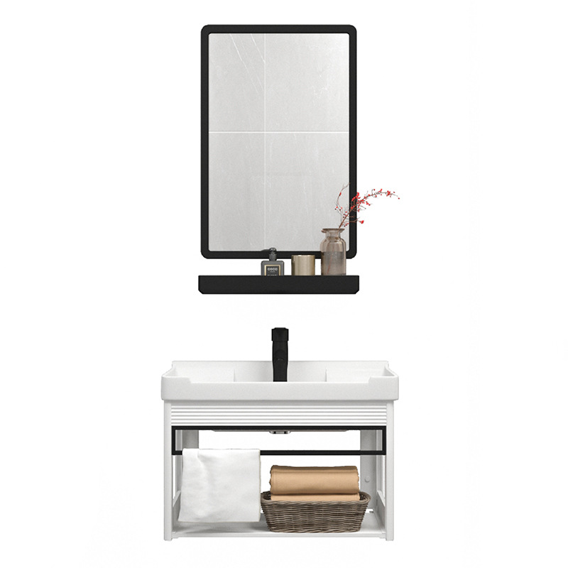 Conjunto de Baño de Aluminio, Mueble de Baño Combinado, Lavabo Simple, Mueble de Baño con Espejo y Lavamanos