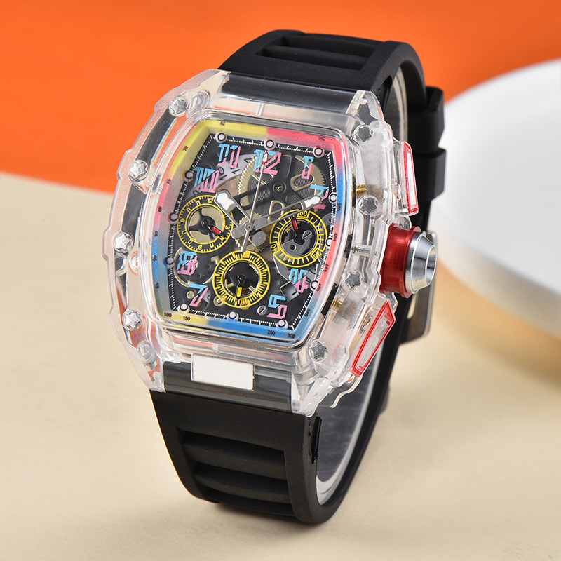 Nuovo orologio al quarzo con botte di vino per il commercio estero, orologio alla moda colorato in cristallo trasparente, orologio da coppia_voghion.com