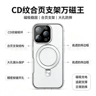 适用于苹果18promax手机壳iphone18cd纹合页支架万磁王双面保护套