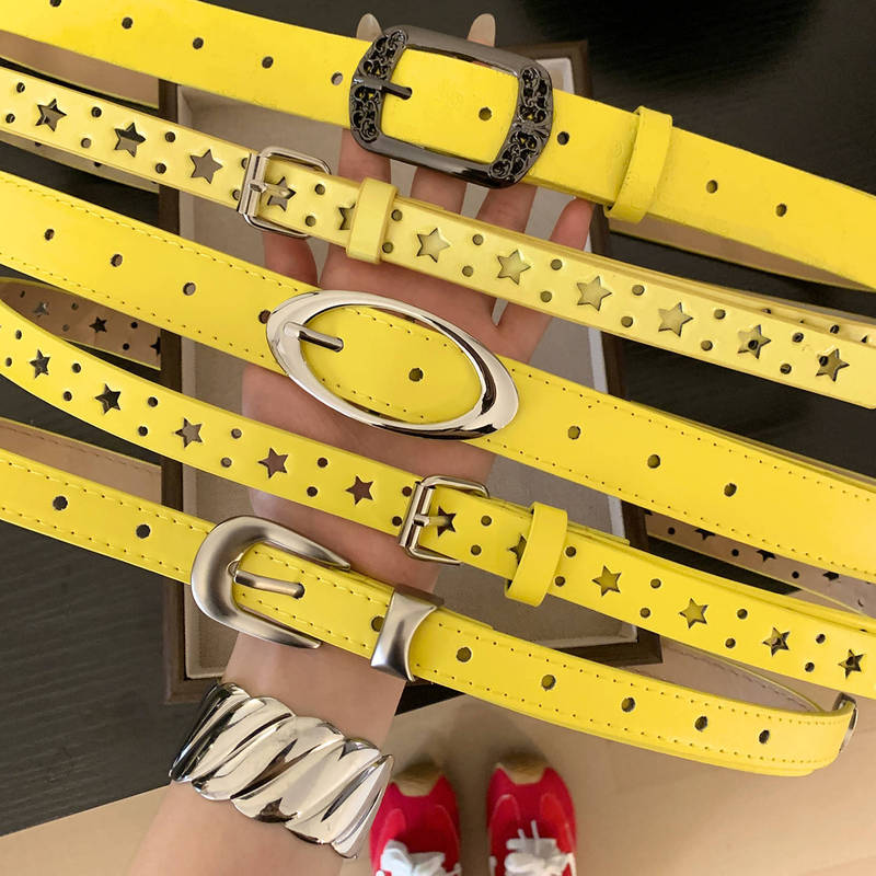 American Y2K Millennial Style Yellow Belt for Women, Summer Dopamine Design Belt for Skirts and Jeans, Trendy