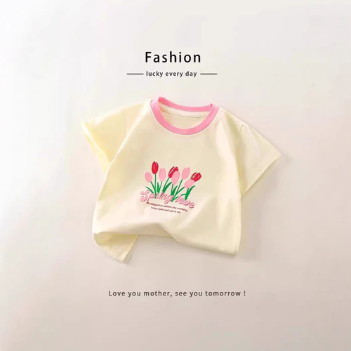 2025 children's pure cotton women's treasure short-sleeved t-shirt summer new cartoon round neck print all-match top