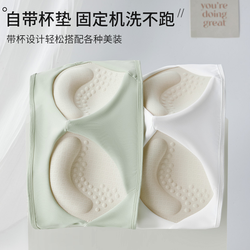 Sin tirantes, hermosa espalda, seda de hielo envuelta en el pecho, almohadilla gruesa para el pecho, ropa interior, espalda abierta, copa fija, chaleco pequeño, top de tubo blanco para mujer