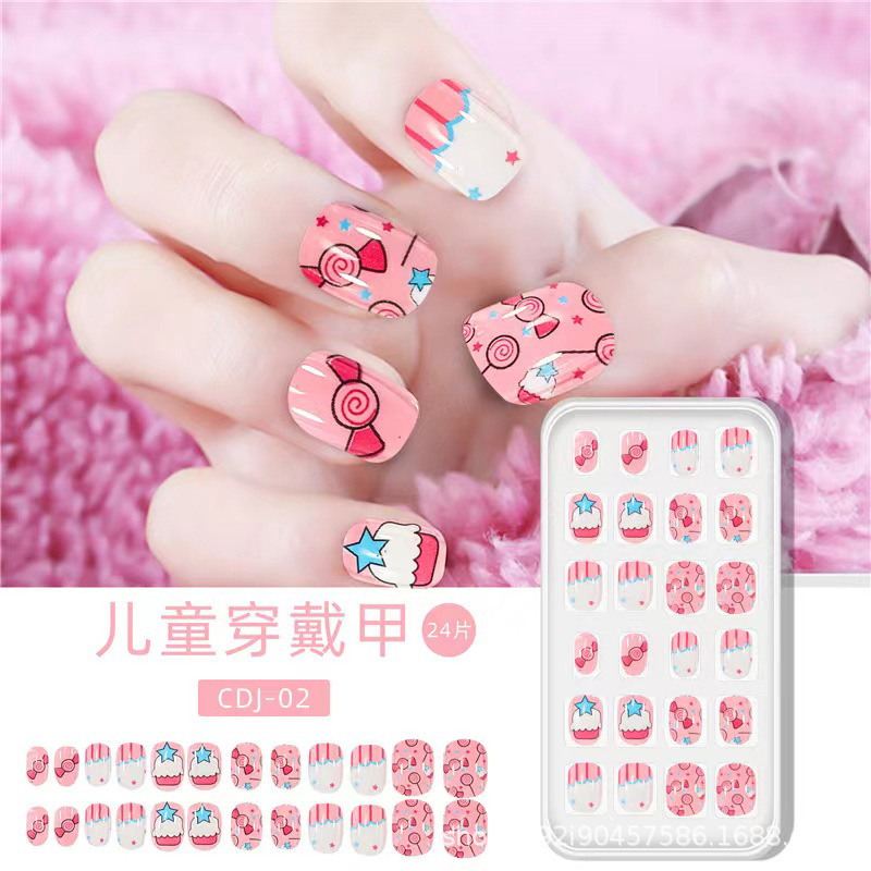 Cute Cartoon Pattern Color Children's Wearing Nail Pieces Creative Home Removable Wearing Nail Pieces Sweet Short Style