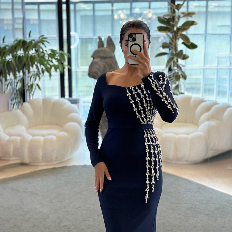 Handmade Diamond Long Sleeve Cross-border Amazon Trade Bandage dress Evening Dress bandage dresses