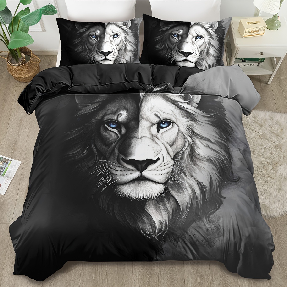 TEMU / JIT transfronterizo abrasivo textil doméstico impresión digital león colcha de cama Kit piel transpirable para diseñar