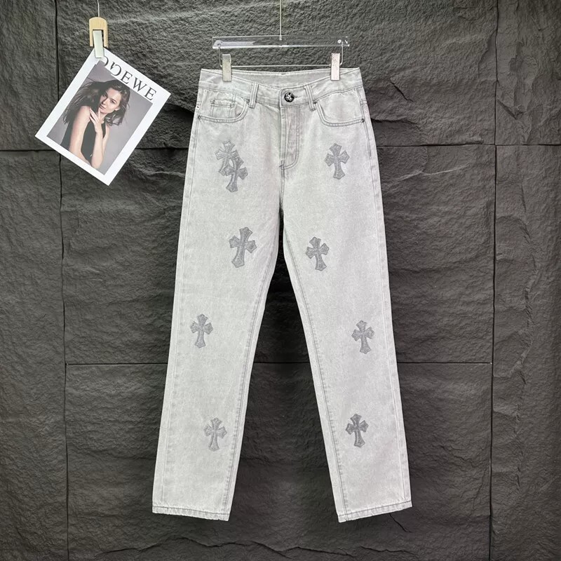 Trendy Brand Flockro Heart Cross Sanskrit Patch Denim Jeans High Street Casual Loose Fit Unisex Straight-Leg Pants Trendy Brand Flockro Heart Cross Sanskrit Patch Denim Jeans High Street Casual Loose Fit Unisex Straight-Leg Pants