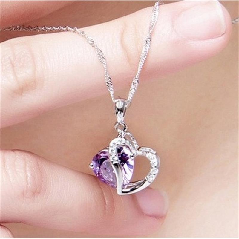 925 Sterling Silver Material Heart Shape Pattern Inlay Design 925 Sterling Silver Zircon Inlay Heart Shape Charms Pendant Necklace