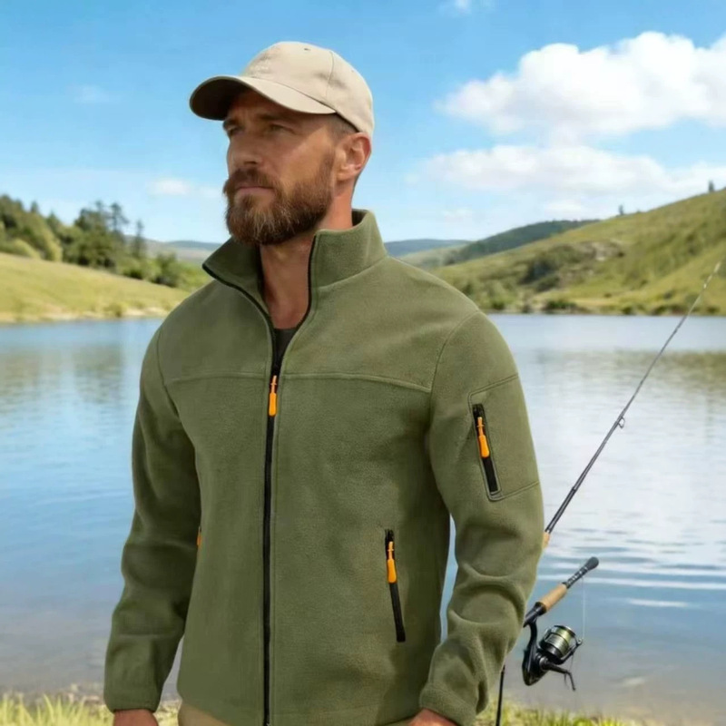 Cross-border foreign trade European and American men's fleece jacket for autumn and winter, multi-zipper outdoor stand-up collar jacket