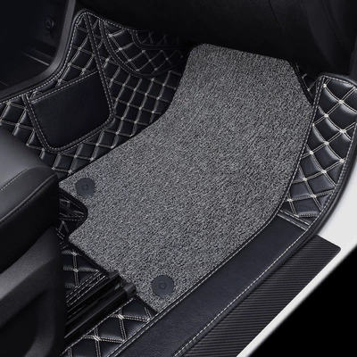 Universal Foot Pad – Rear Car Mats with Wire Rings - co-pilot-double-layer-black-gold-thread-black-and-gray-silk-circle