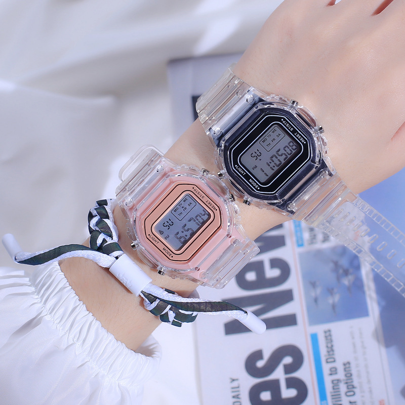 ins Style Simple Transparent Strap Electronic Watch Men's and Women's High School Students' Sports Waterproof Transparent 576 Small Square Watch