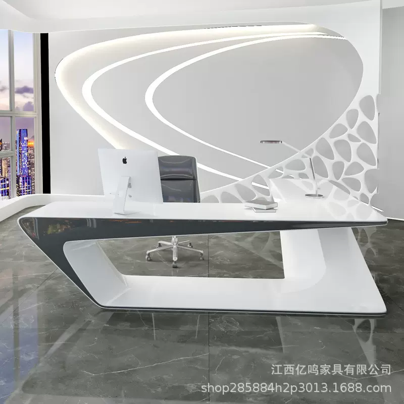 科技感办公桌现代简约办公室老板桌时尚烤漆主管桌总裁经理大班台