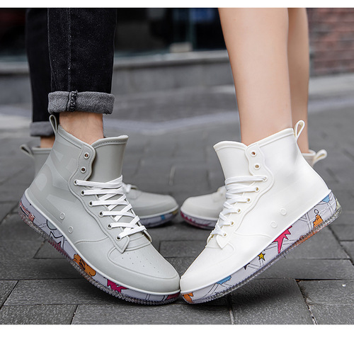 Men's Fashion Rain Boots with Waterproof Outer Wear, Short-Tube, Non-Slip, Wear-Resistant Rubber Shoes - One Piece with Hair