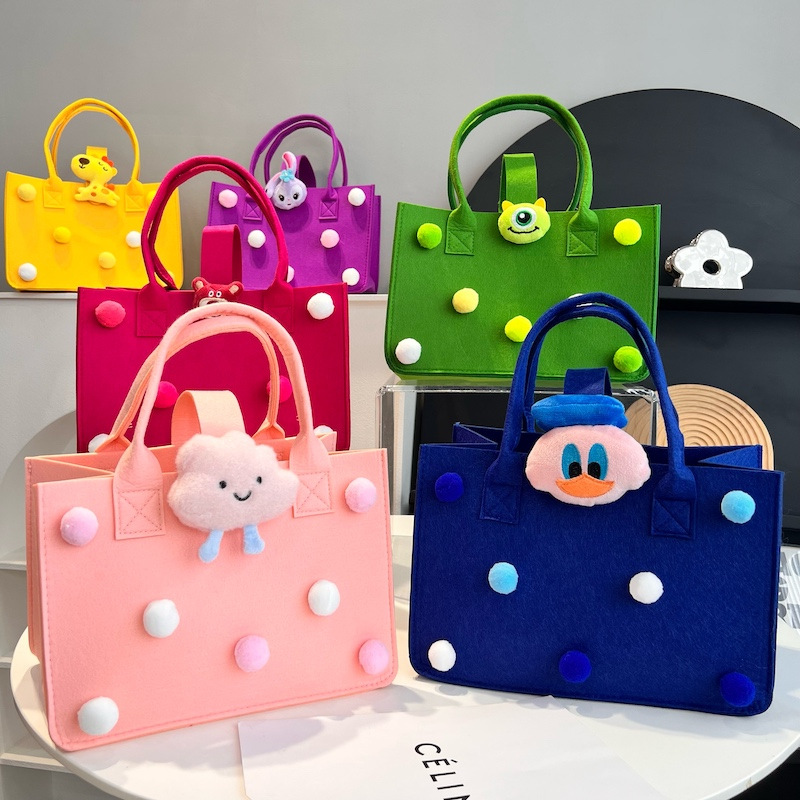 网红毛球卡通毛毡包手提袋伴手礼妈咪包礼品购物公仔女生小拎包
