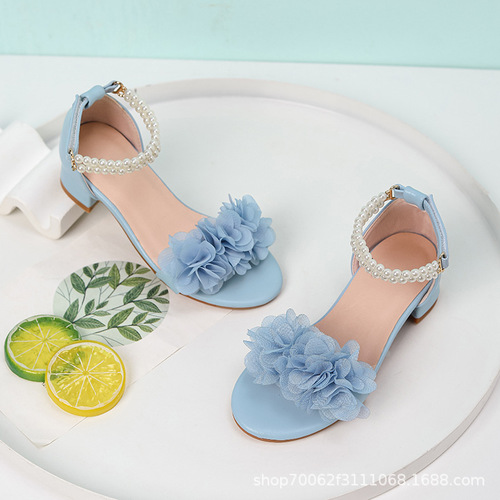 Dedicated New Fish-Tooth High Heel Pearl Flower Decoration Children's Sandals, Everyday Shoe Performance Shoes