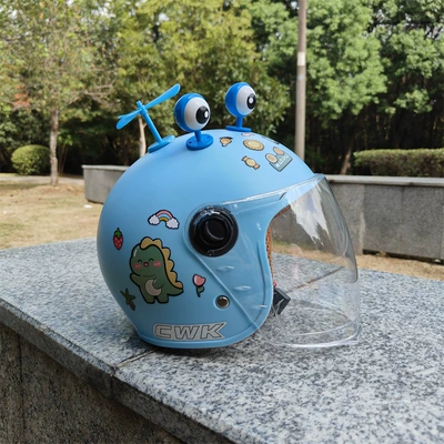 New national standard electric car helmet 1-8 years old children four seasons universal half helmet antifreeze motorcycle helmet autumn and winter (Motosiklet kaskı (dəbilqə)) - light-blue-high-definition-long-dinosaur-sticker-blue-eyes-blue-windmill-childrens-autumn-and-winter-style