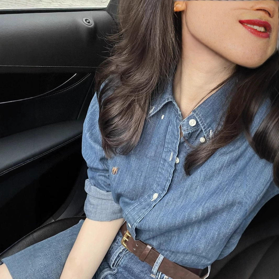 RL Rolf цветные пони с вышивкой стирая джинсовая рубашка блузка с длинными рукавами рубашка Polo весенне-осенний американский