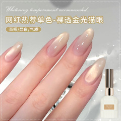 网红裸透金光猫眼指甲油胶2025年新款流行爆闪金光玻璃珠猫眼美甲