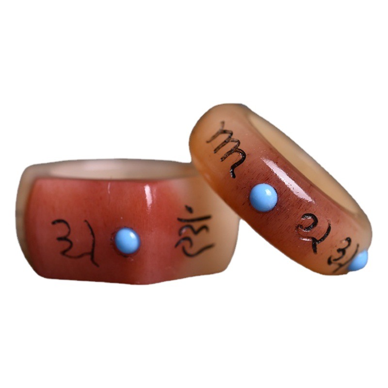 Camel bone ring full of blood carving inlaid six words mantra men and women Wenwan ring running ring jewelry safety buckle wholesale
