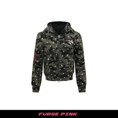 Fudge Pink 25秋季New美式复古辣妹迷彩双面穿连帽卫衣开衫