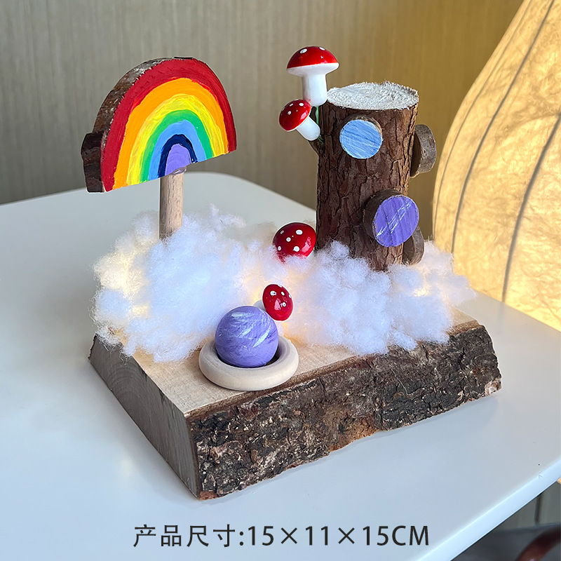 Área de jardín de infantes esquina carpintería diy paquete de materiales hechos a mano conjunto completo de juguetes de madera pequeños adornos de cabaña