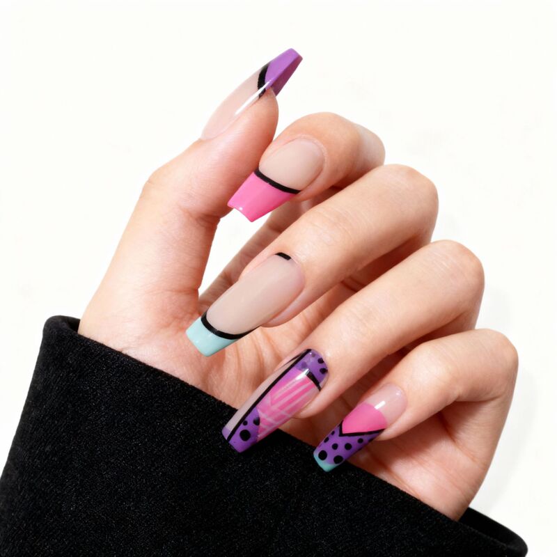 Fluorescent Color Polka Dot Stripe Geometric Shape Medium-Length Coffin Nails Guangdong Fake Nail Factory 21 Years of Experience in Wearable Nails Fluorescent Color Polka Dot Stripe Geometric Shape Medium-Length Coffin Nails Guangdong Fake Nail Factory 21 Years of Experience in Wearable Nails