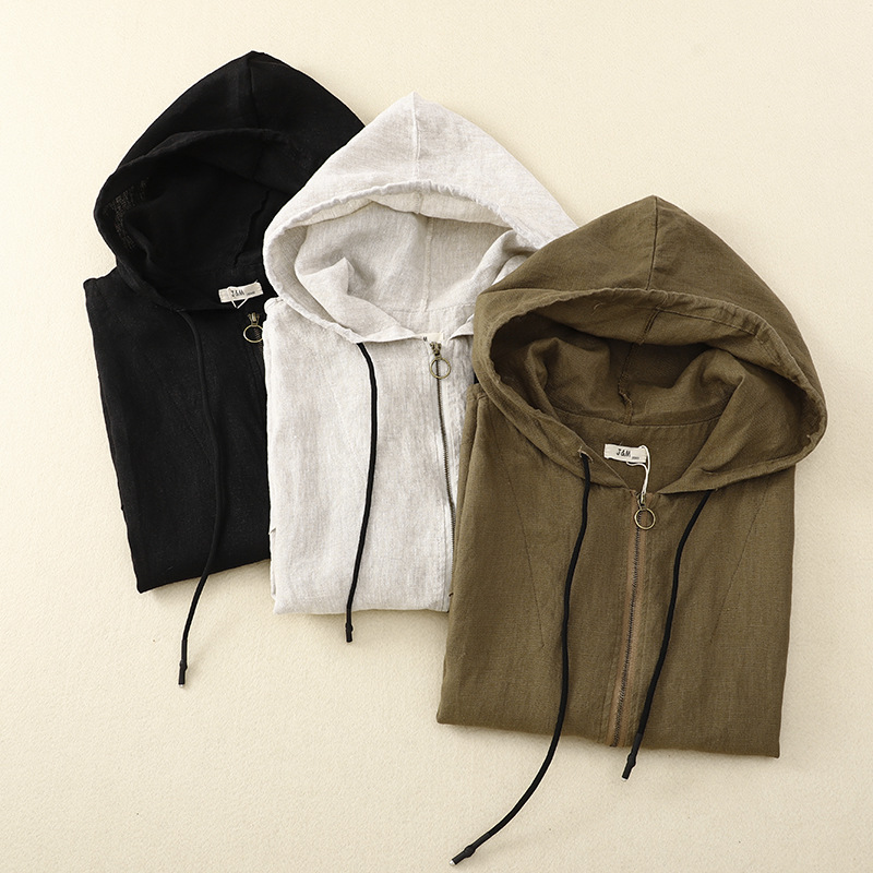 Nuevo artístico retro con capucha de lino cardigan Chaleco de las mujeres casual suelta primavera y otoño costura chaleco sin mangas abrigo corto