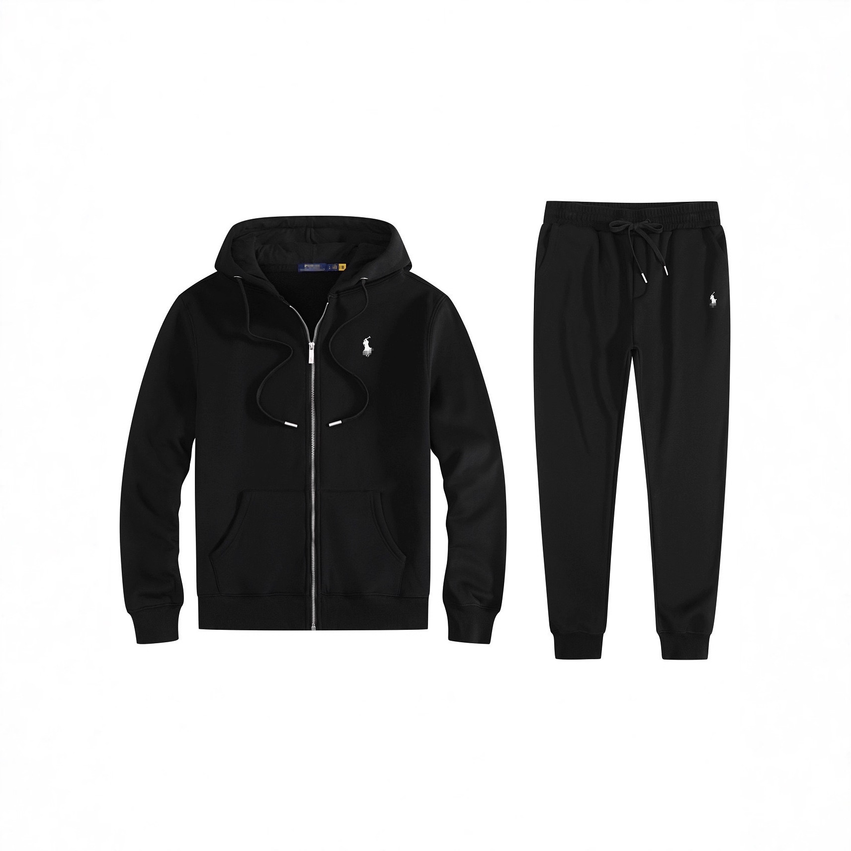 Factory Direct Shipment Cross-Border Rl Pony Fleece-Lined Hooded Sweatshirt Men's Zip-Up Cardigan Popular Sweatshirt and Sweatpants Set