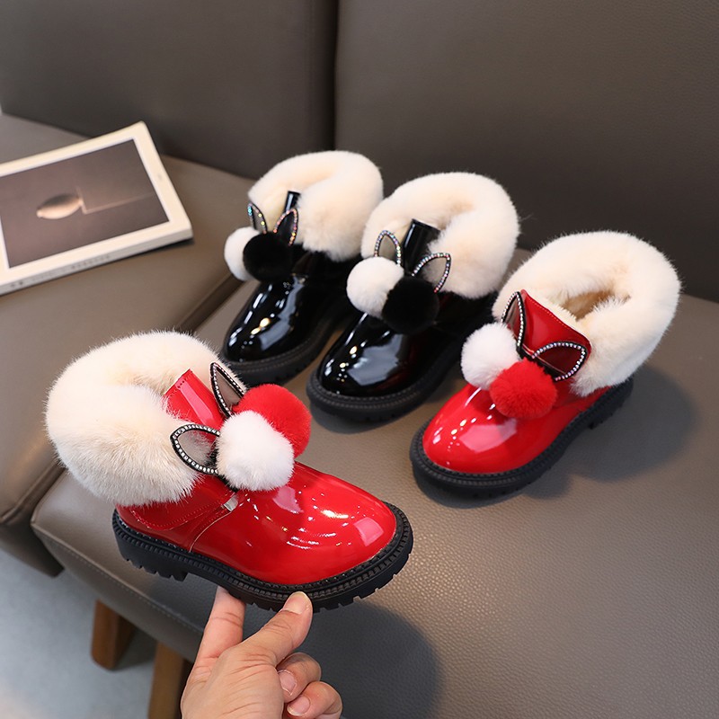 Girls' snow winter new Korean version children's short with thick velvet and large insulation cotton boots anti slip_voghion.com