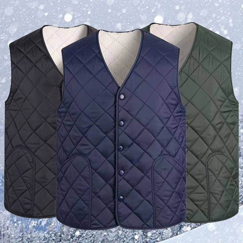 Fleece-lined vest men's autumn and winter Korean style trendy thickened warm vest green middle-aged plus size waistcoat