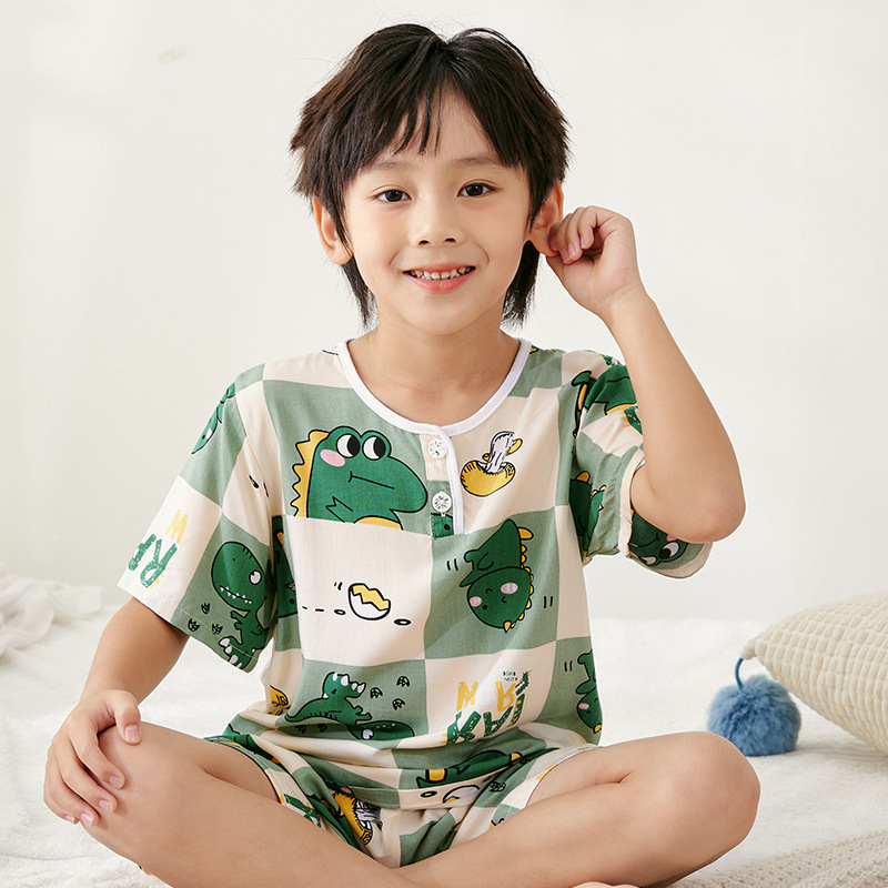 Summer 2026 New Children's Cotton Silk Pajama Set Short-Sleeve Shorts Home Wear for Boys and Girls, Thin Style for Babies