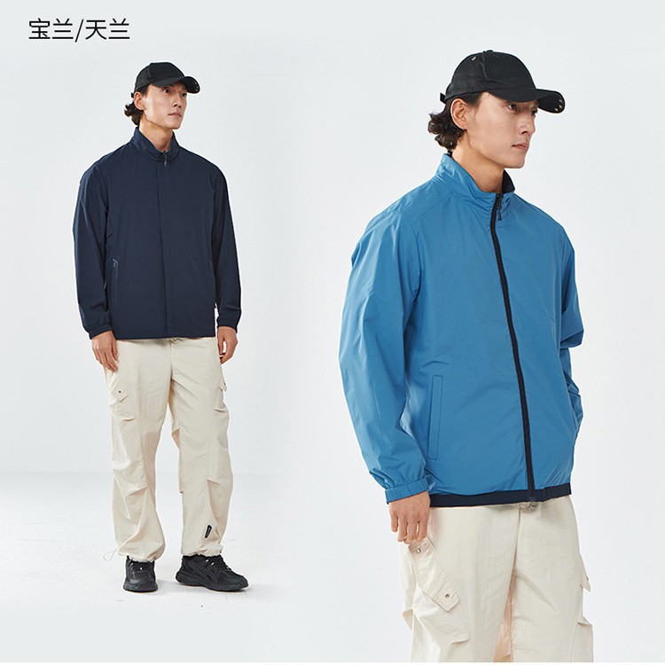 Reversible Jacket for Men and Women, Outdoor Hiking Spring & Fall Stand-Up Collar Single Jacket, Travel Windproof Group Clothing with Printed Logo