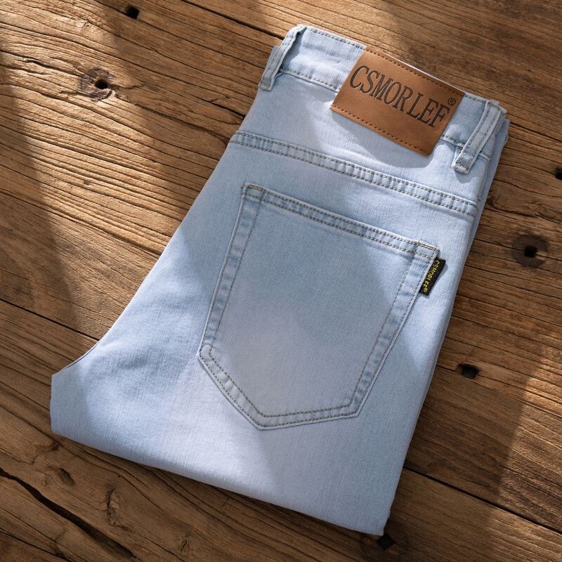 Foreign Trade Spring and Autumn Style Faded Bleached Light White Jeans for Men, Slim Fit Straight Leg, High-End Fashion Casual Loose Long Pants