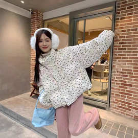 短款棉服女冬季新款小碎花韩版宽松棉衣学院风加厚棉袄立领外套