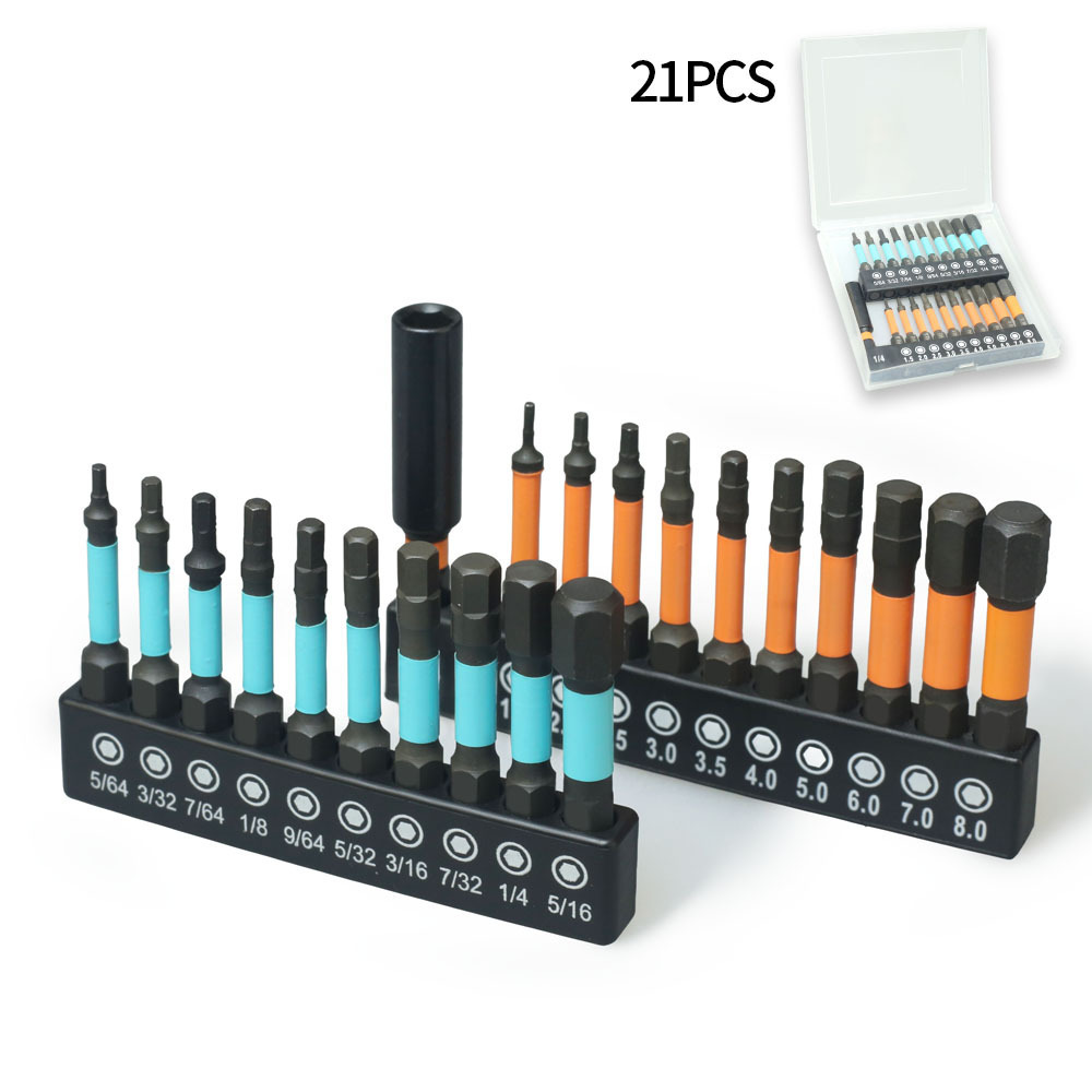 RXY双色磷化黑内六角风批头1/4带磁气动螺丝刀外六角风动批咀头