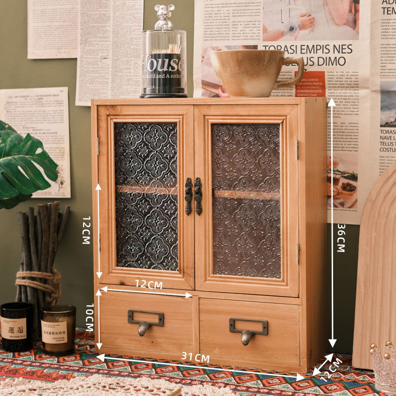 원목 무늬 양문형 선반 (탈착 가능, 2단 서랍 포함)