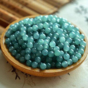 Burma A Jade Jade Ice Blue Water Dangerous Material Scattered Beads Round Bead Accessories Bracelet Necklace Accessories for Men and Women