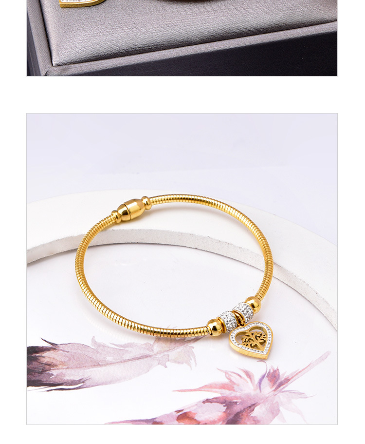 14g Weight Vacuum Plating Gold Plating Process 18K Gold Plated Plating Material Fashion Tree Heart Shape 304 Stainless Steel 18K Gold Plated Rhinestones Stainless Steel Bracelets In Bulk
