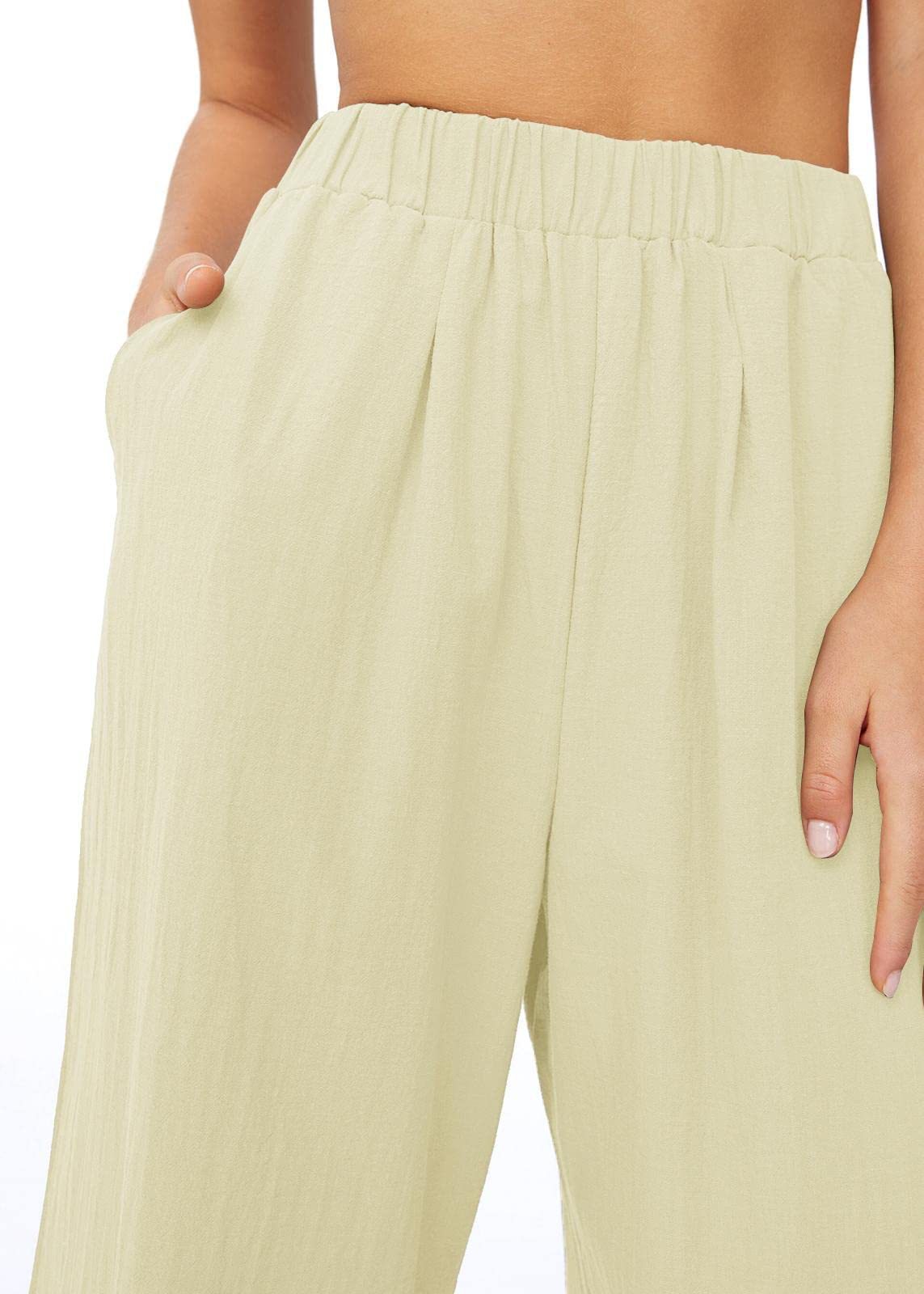 Effortless High-Waisted Wide-Leg Linen-Blend Trousers For Women, Comfortable Loose Fit Casual Palazzo Pants_ecoleips.com