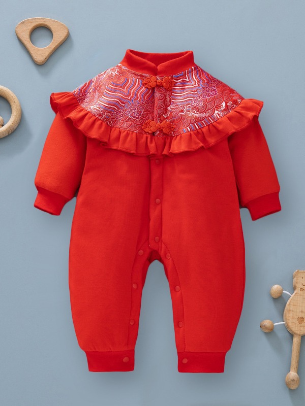 Estilo occidental bebé nuevo acolchado mameluco infantil engrosada estilo chino mono princesa 100 días viejo mameluco