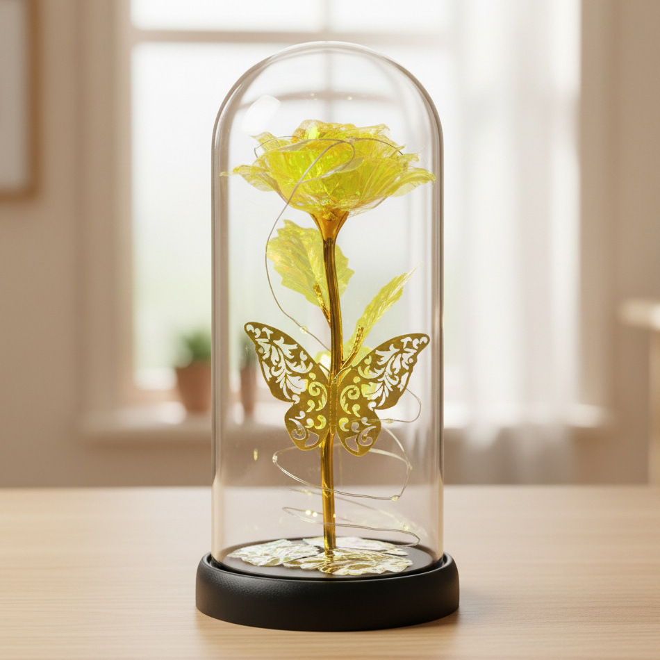 Amazonas transfronterizas flores inmortales cubierta de vidrio de oro de flores de flores de Navidad Día de la Madre Regalos de Día de San Valentín Decoraciones creativas