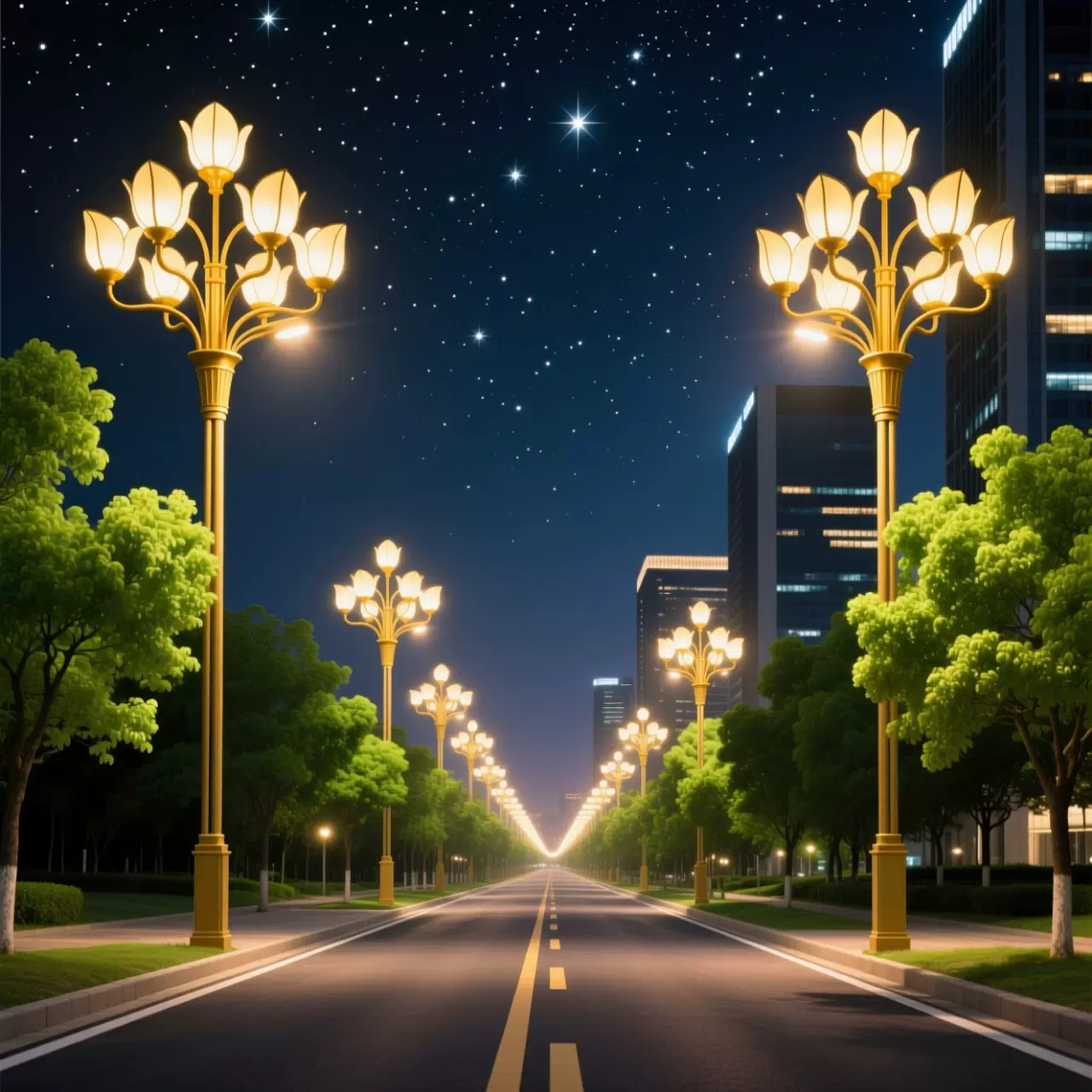 户外玉兰灯广场中华灯太阳能路灯庭院景观灯6米8米10米12米高杆灯