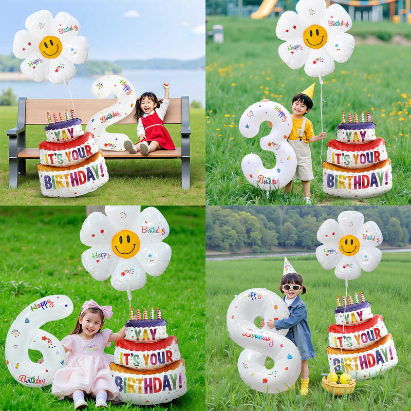 Birthday Digital Balloon Decoration Scene Layout for Girls, Boys, Kidsren, 2 Years Old and 3 Years Old, Party Photo Atmosphere Props